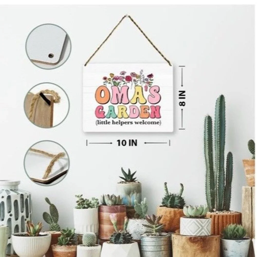 NEW Oma’s Hanging Garden Sign Little Helpers Welcome White Wood